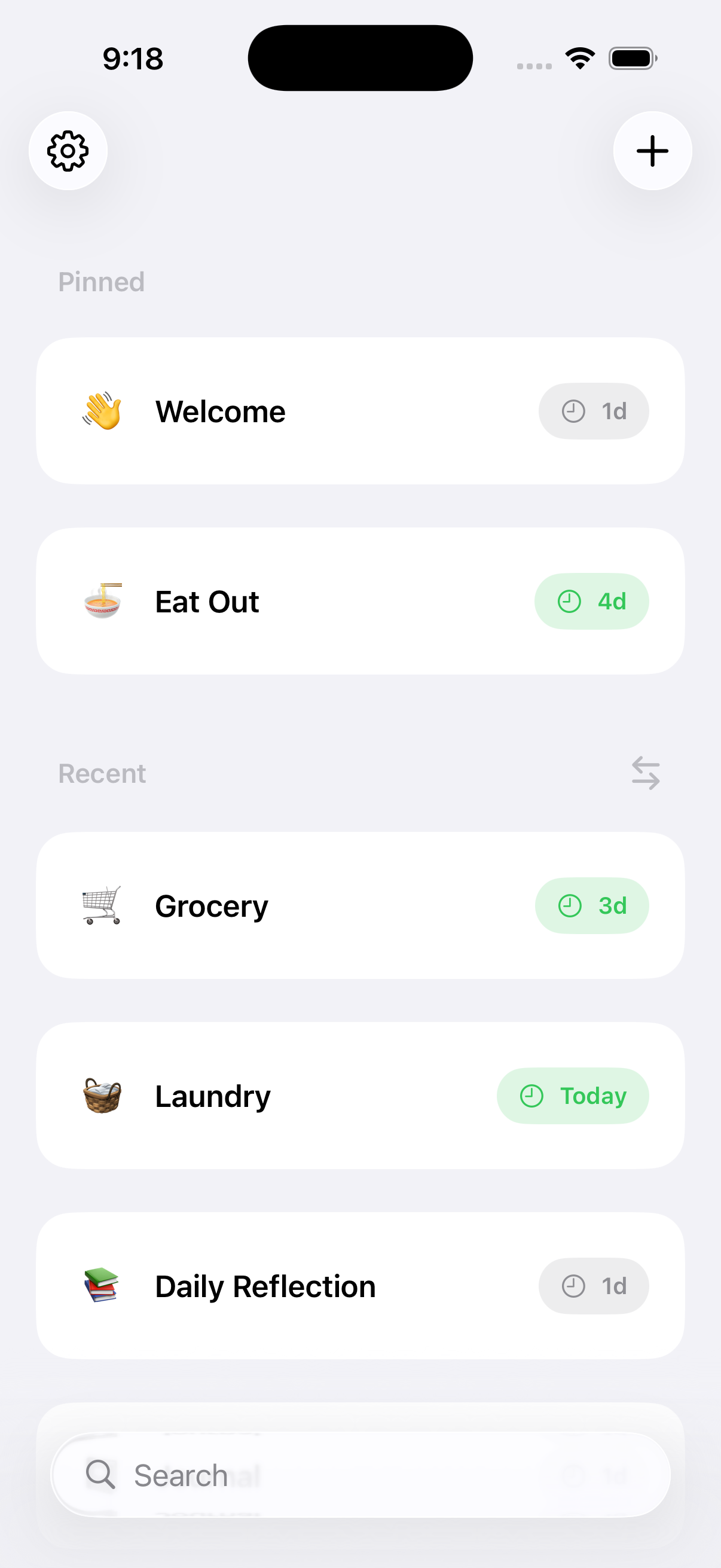 Pinned Items screenshot